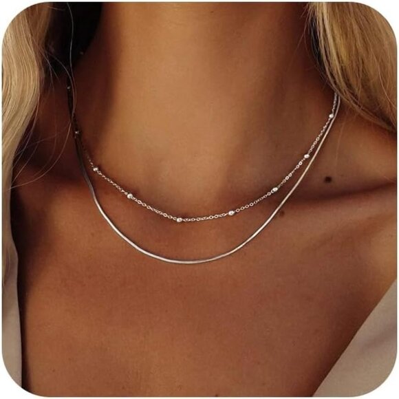 Freekiss Herringbone Necklace Sliver Bress Chain Choker Necklaces Jewelry Gift - Picture 1 of 7